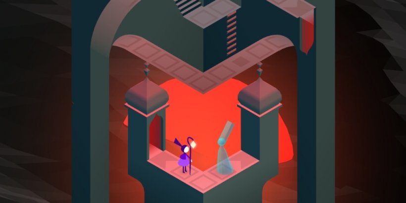 Un personnage violet s'approche d'un être spectral avec un fond rouge menaçant