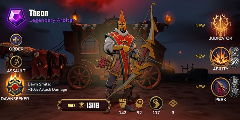 Archer dans un casque en or pointu tenant un arc devant une caravane