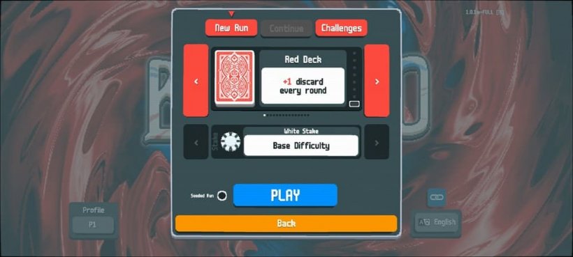 Une capture d'écran d'une carte dans le menu pour les decks de Balatro