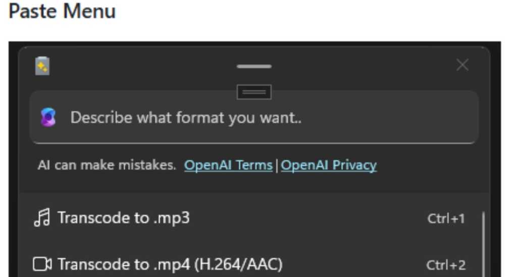 Microsoft Windows PowerToys  Advanced Paste screenshot better tight primary