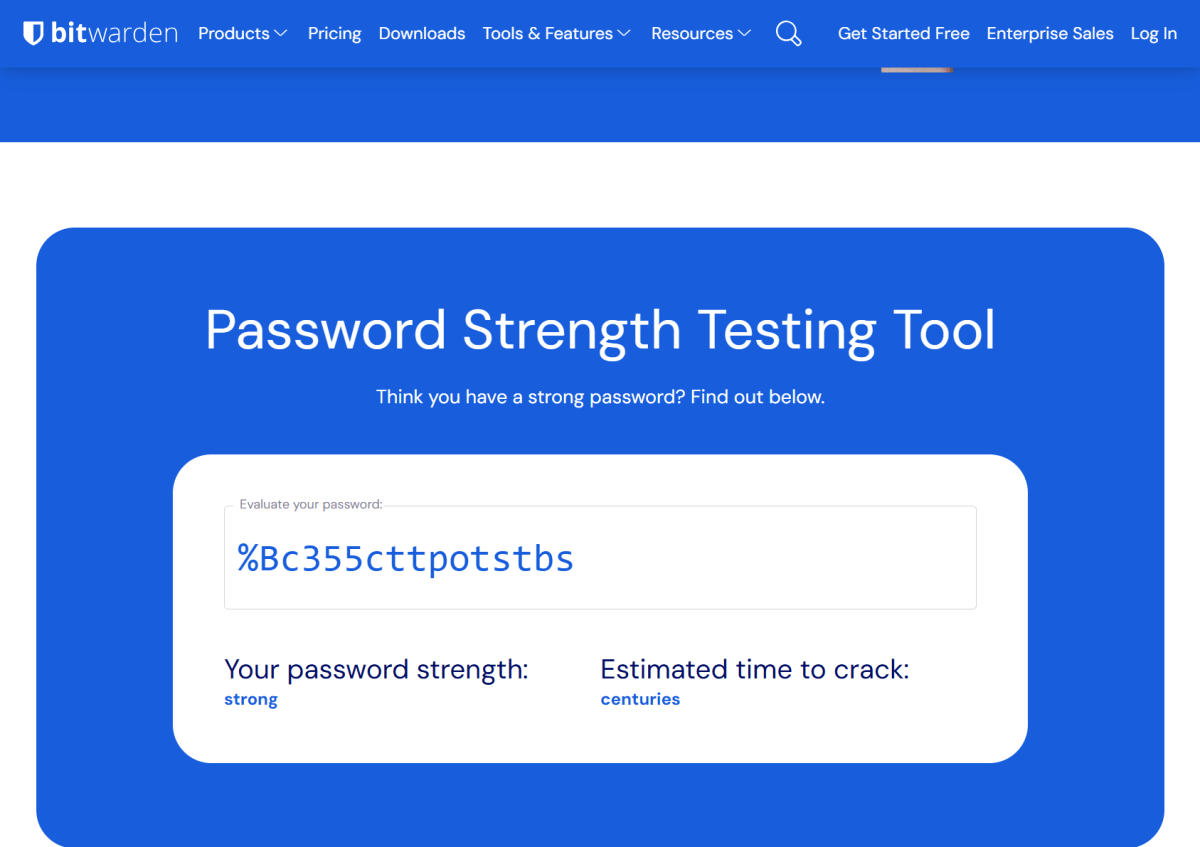 Outil de test de force de mot de passe Bitwarden avec un mot de passe plus court