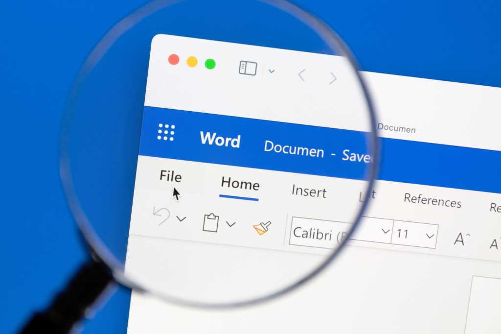 Microsoft Word closeup with magnifying glass hero