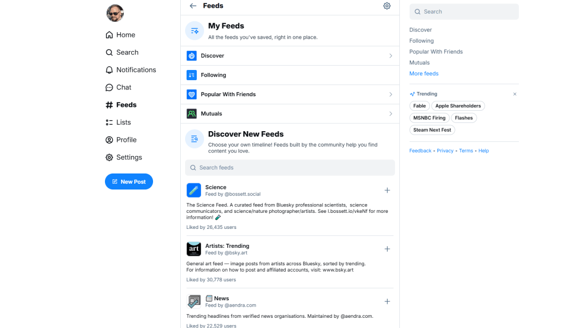 Bluesky personnalise votre capture d'écran de flux