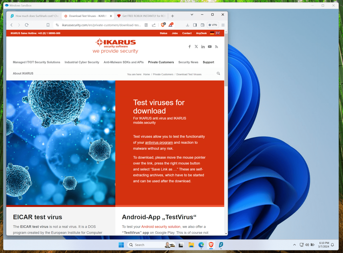 Virus de test PC Windows Sandbox Paranoia
