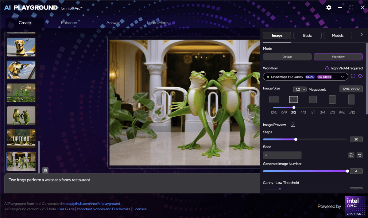 Intel AI Playground Ai Art Frogs Paramètres