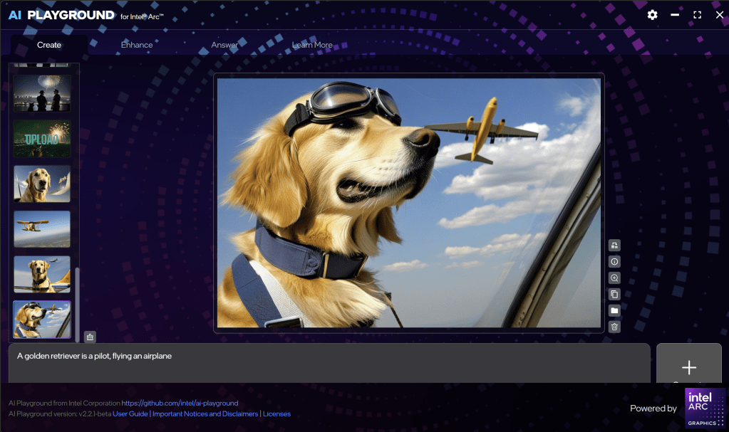Intel AI Playground AI art golden retriever dog