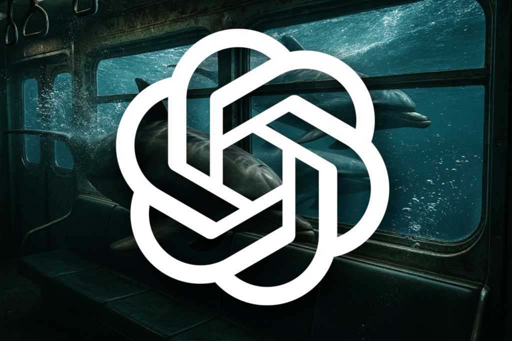 ChatGPT logo on 4o AI generated image of underwater dolphin in subway