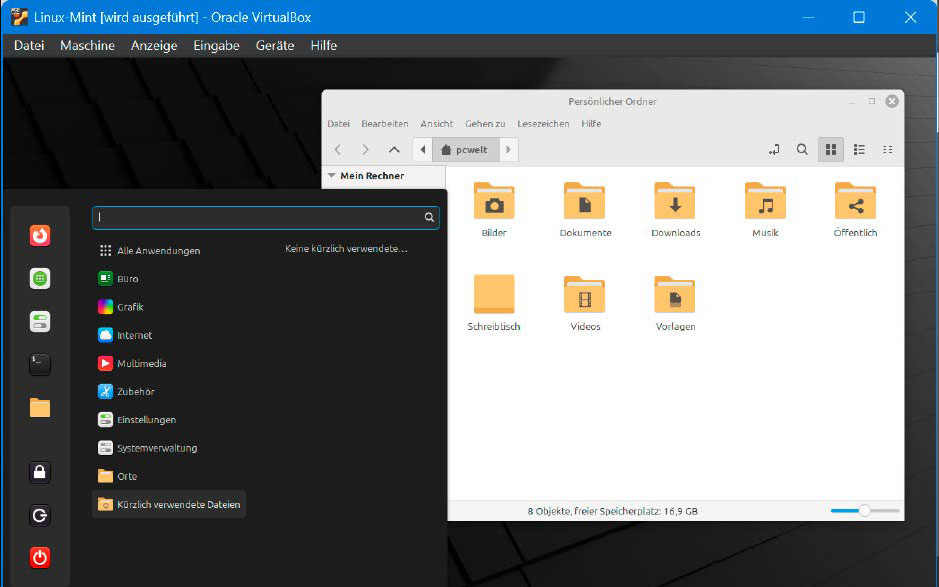 Virtuller PC: Gleich, OB LIVISYSTEM ODER INSTALLATION - Linux Mint Läuft Isaliert dans Einer VirtualBox-Umgebung.