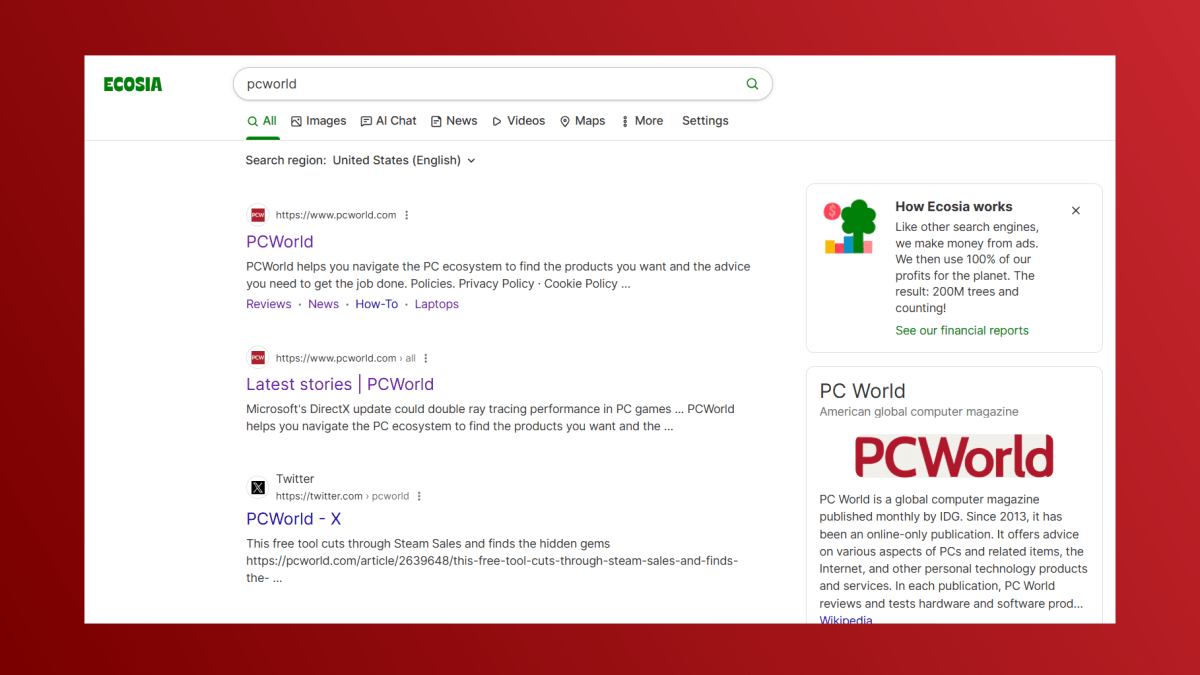 Résultats de la recherche écosie PCWORLD Exemple de capture d'écran