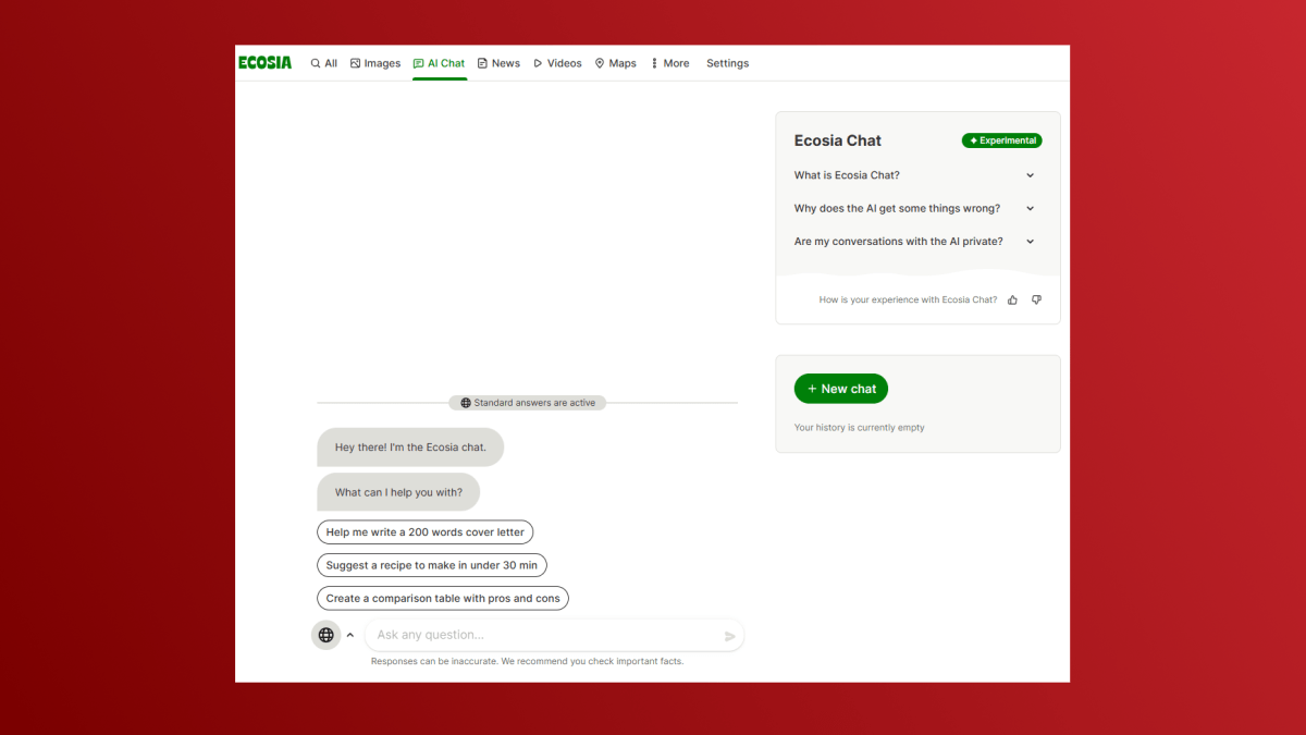 Capture d'écran de l'exemple de chat Ecosia