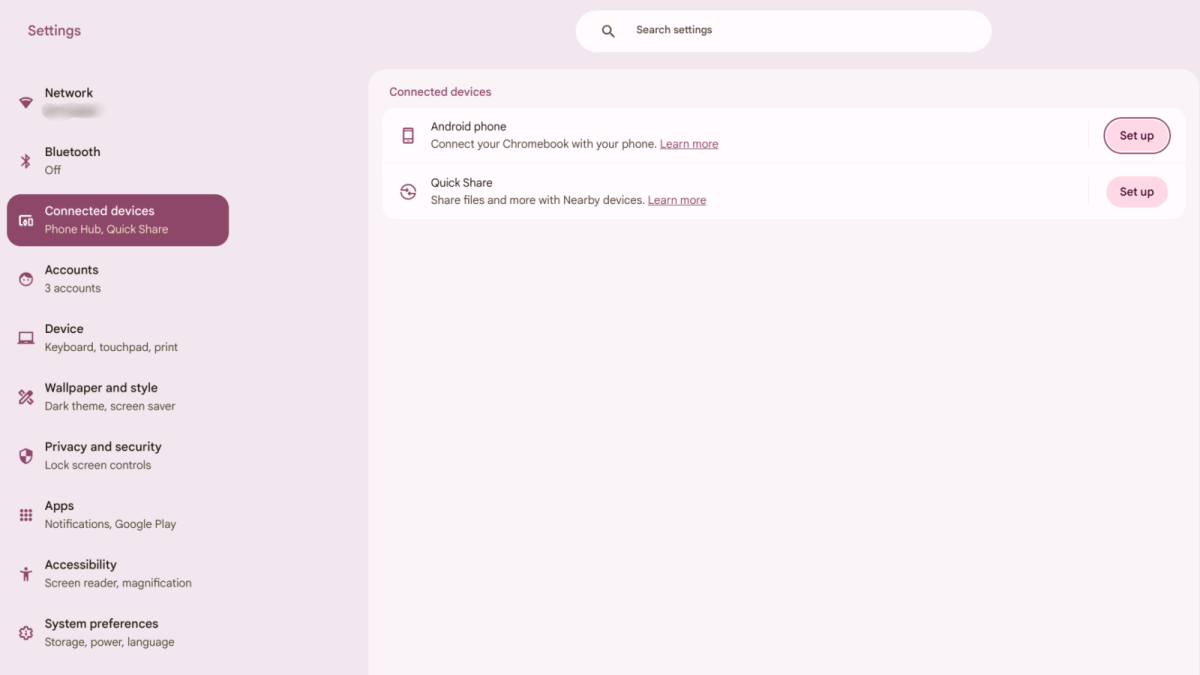 Captures d'écran du téléphone connecté Chromebook Android