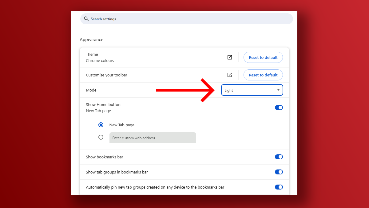 Captures d'écran de mode Google Chrome Light Dark