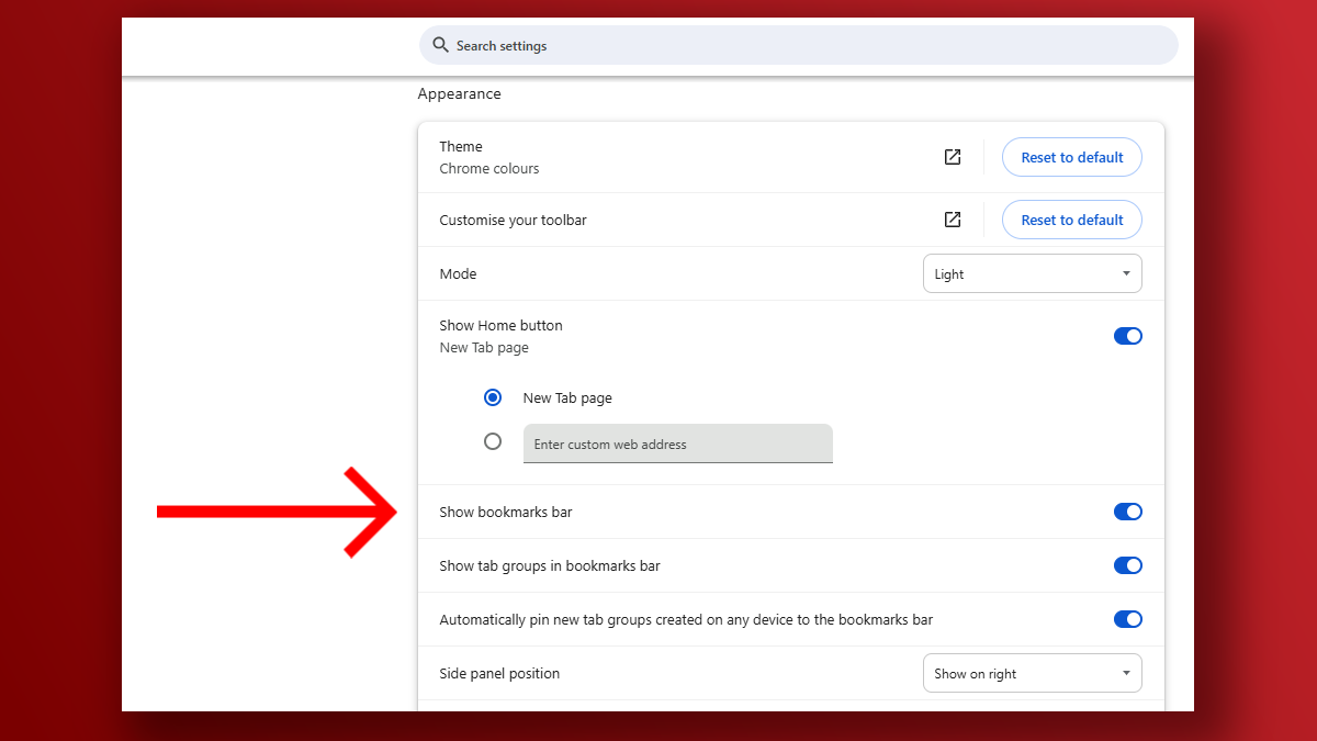 Google Chrome Show Bookmarks Bar Retting ScreenShot