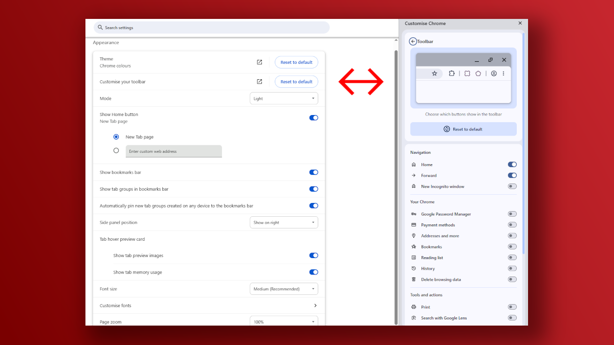 Google Chrome Personnaliser les options d'écran Options d'écran