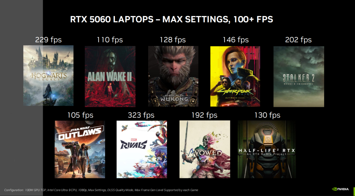 NVIDIA RTX 5060 Diapositive promotionnelle des ordinateurs portables, jeux