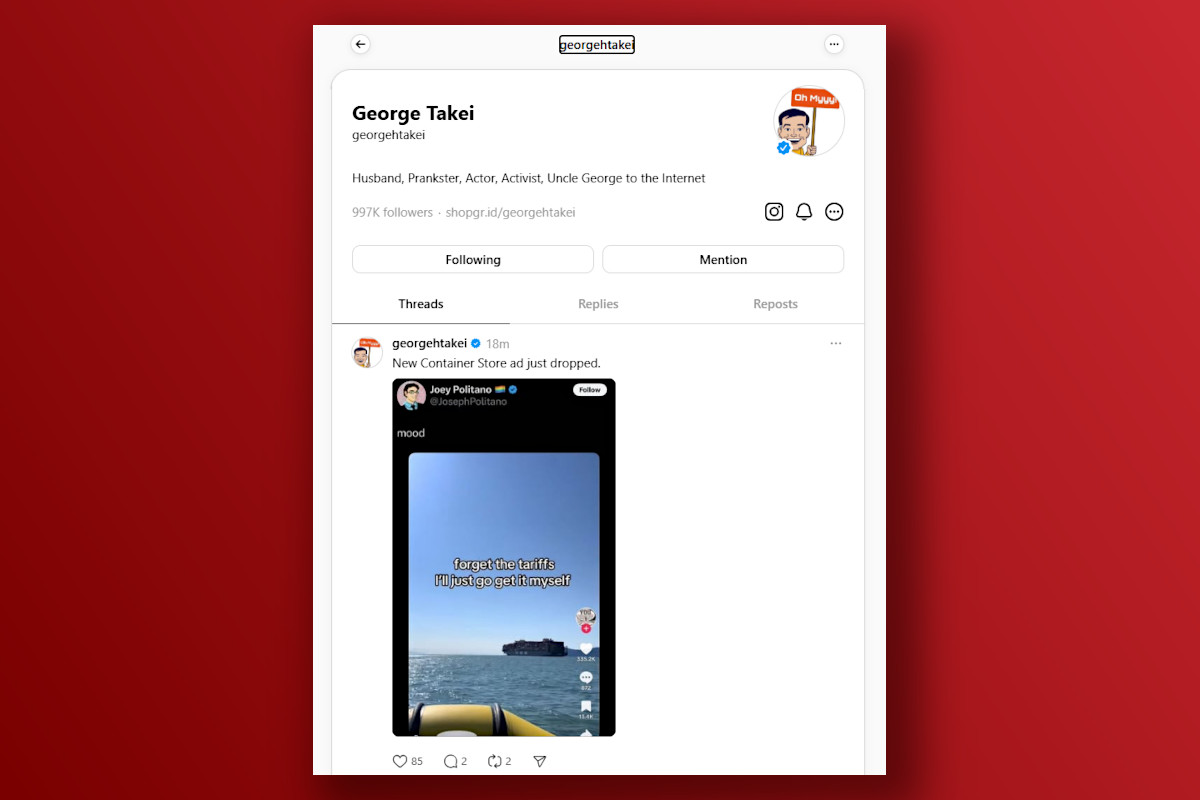 Capture d'écran du profil George Takei Meta George Takei