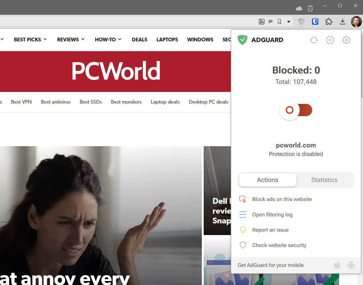 Extension Adguard sur PCWorld