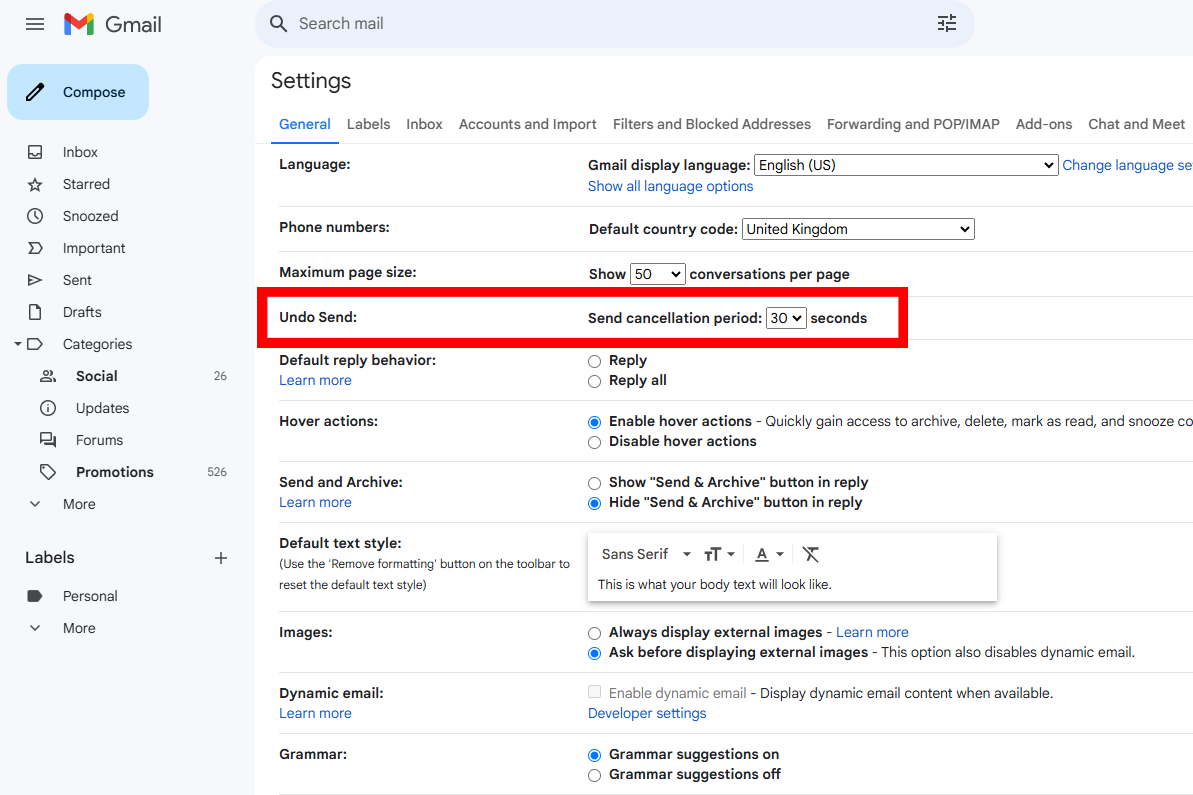 Les fonctionnalités Gmail annulent l'envoi de la capture d'écran des paramètres