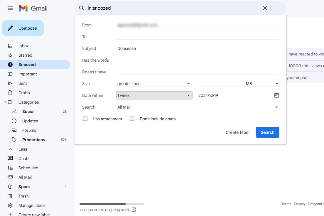 Gmail Fonctionne des filtres e-mail dans la capture d'écran d'action