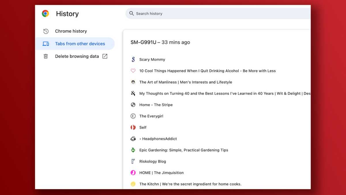 Chrome Essential Feature Tabs à partir d'autres appareils Capture d'écran