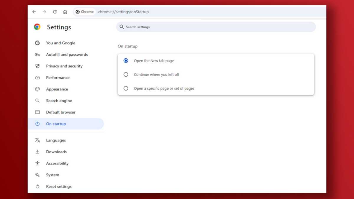 Capture d'écran de la page de démarrage Chrome Essential Caractéristique