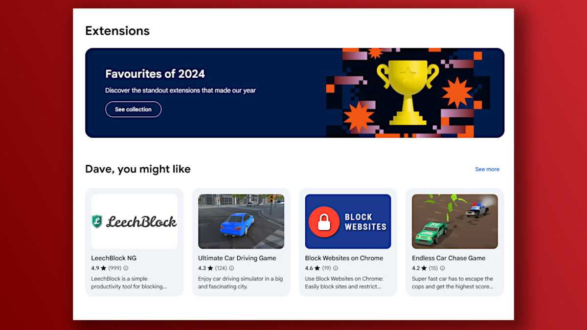 Capture d'écran d'extensions de caractéristiques essentielles Chrome