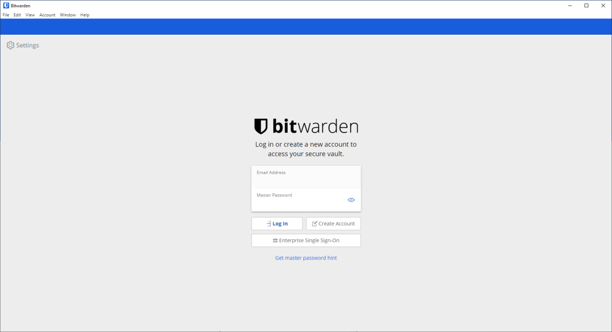 Écran de connexion de l'application de bureau Bitwarden