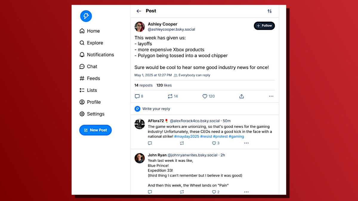 Capture d'écran de la conversation bluesky