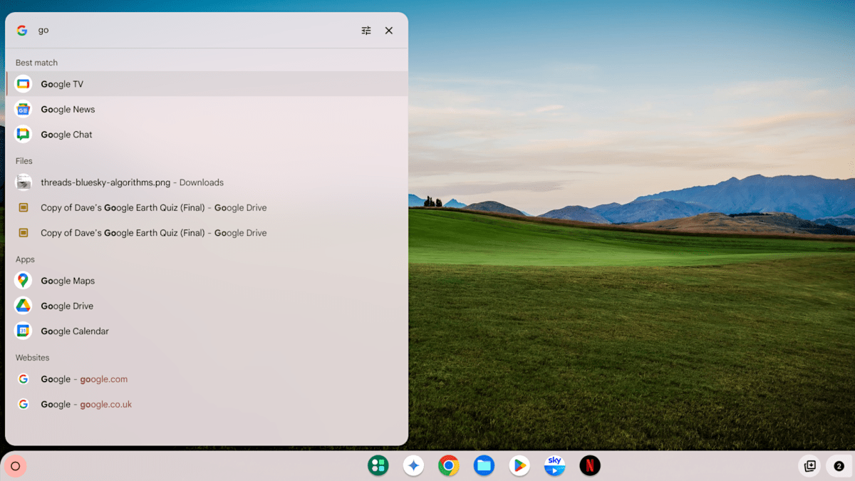 Capture d'écran de la recherche de fichiers de recherche Chromeos