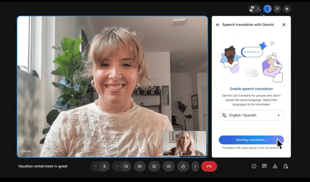 Google Meet sppech translation 2