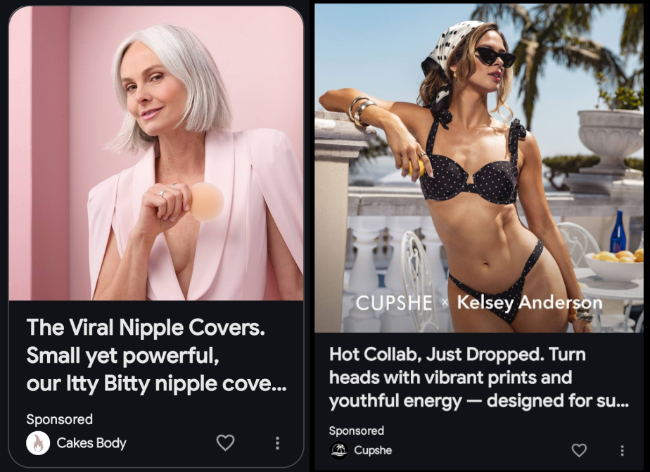 Google Discover Ads: Couvertures de mamelon et maillot de bain 