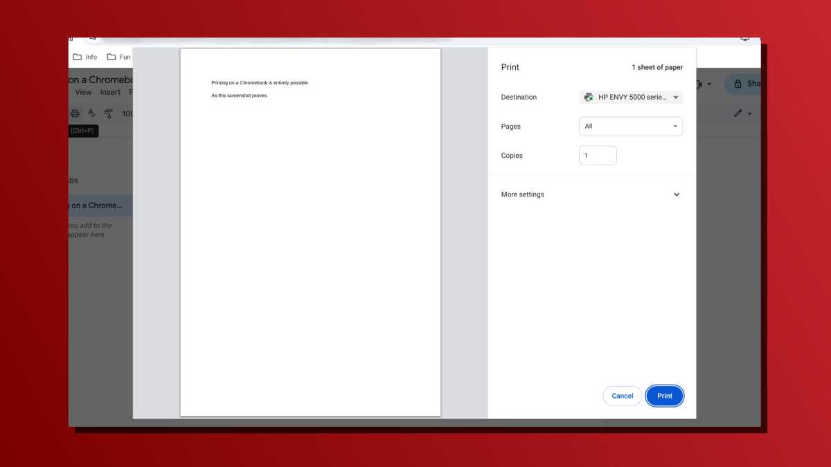 L'impression Chromebook est une capture d'écran possible