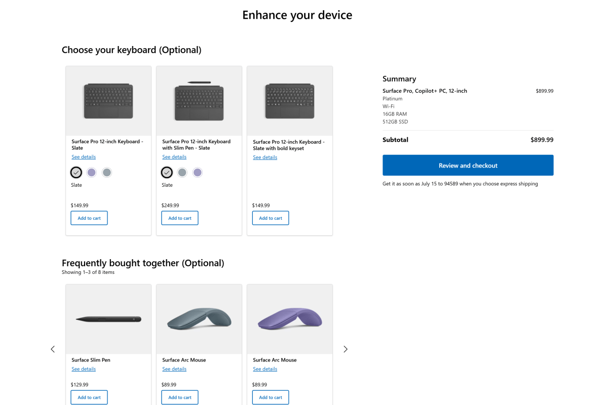 Page d'accessoires Microsoft Surface Pro