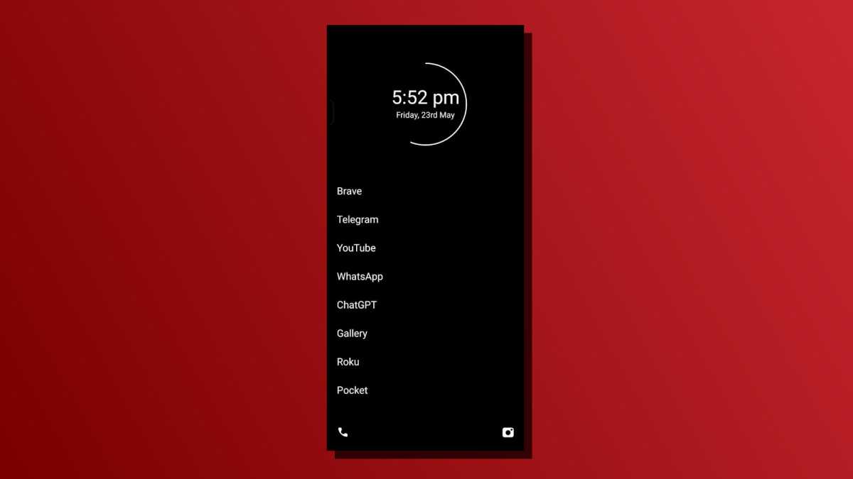 Capture d'écran du téléphone minimaliste de l'application de procrastination