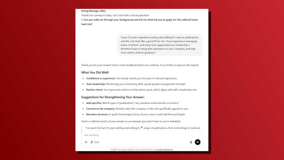 Chatgpt tâche simule la capture d'écran de l'interview