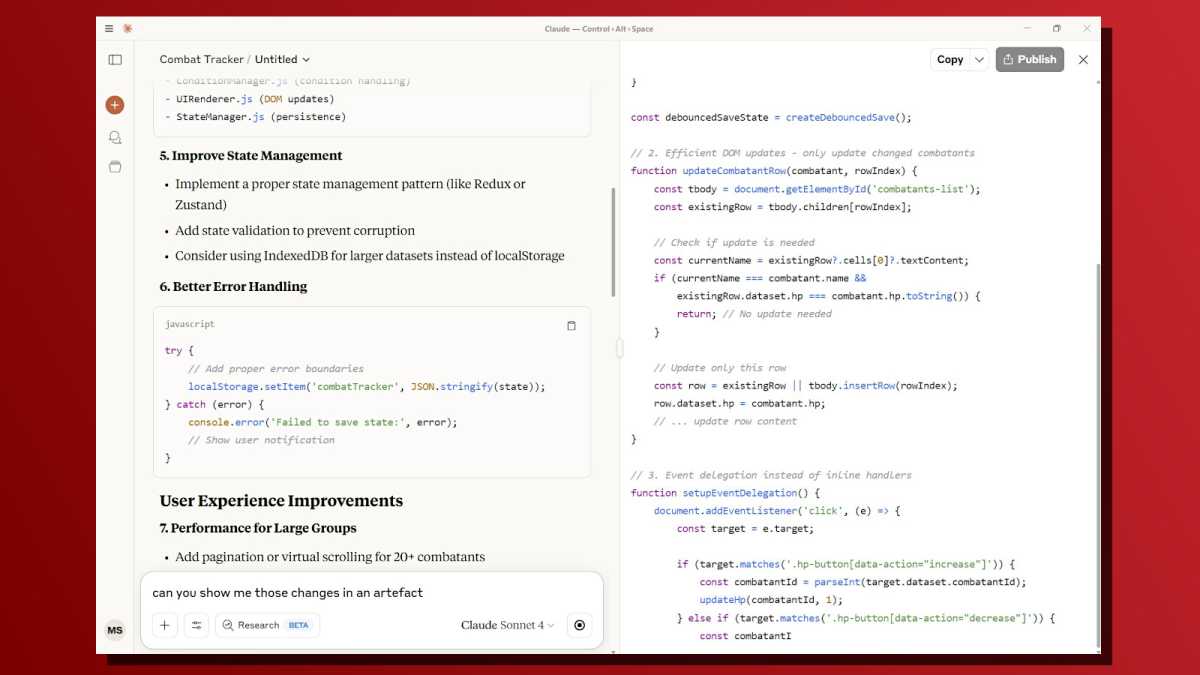 Ai Ai Vibe codé Claude Améliorations à la capture d'écran de l'outil TTRPG