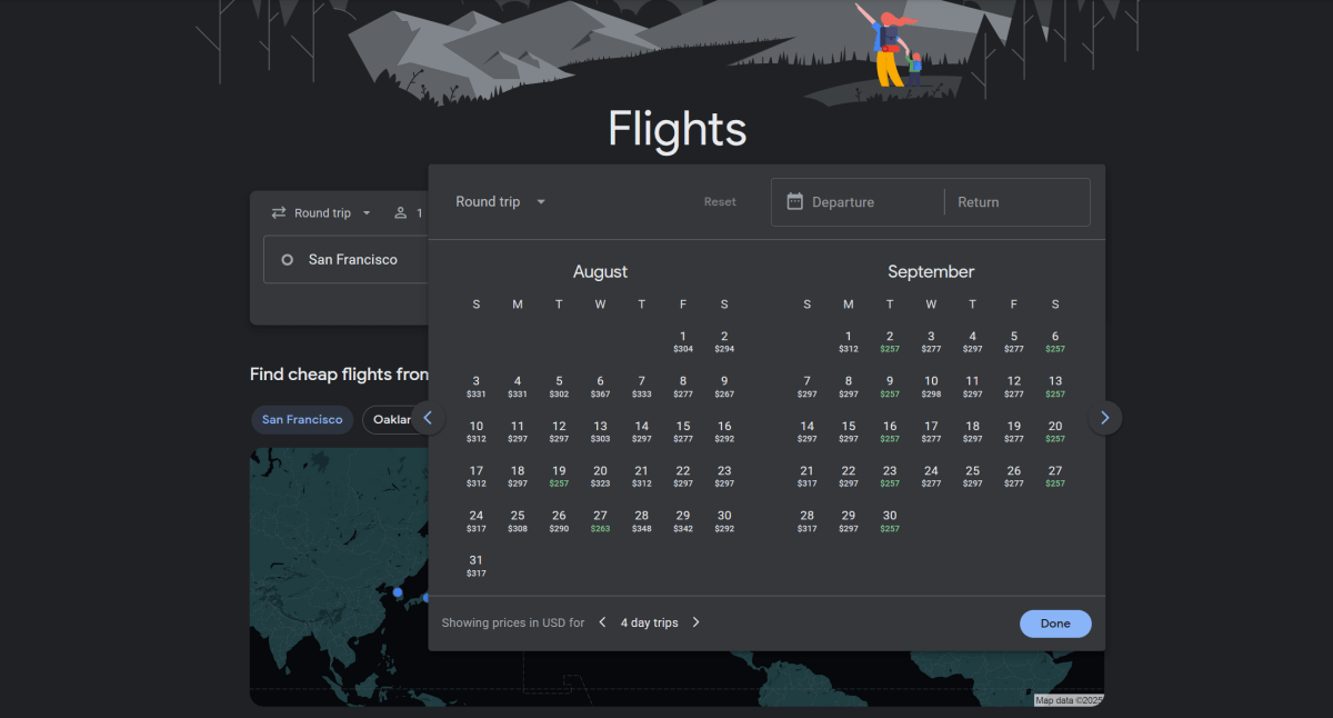 Prix ​​de vol actuellement pour SFO-JFK, comme le montre Google Travel