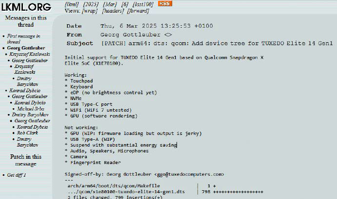 Anfang März Berichtete Tuxedo auf der lkml Wieder über den aktuellen enwicklungsstand seiner linux-on-arm-umsetzung.