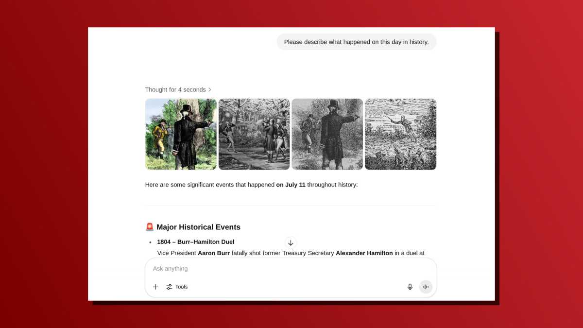Chatgpt une ligne invite ce jour dans une capture d'écran d'histoire