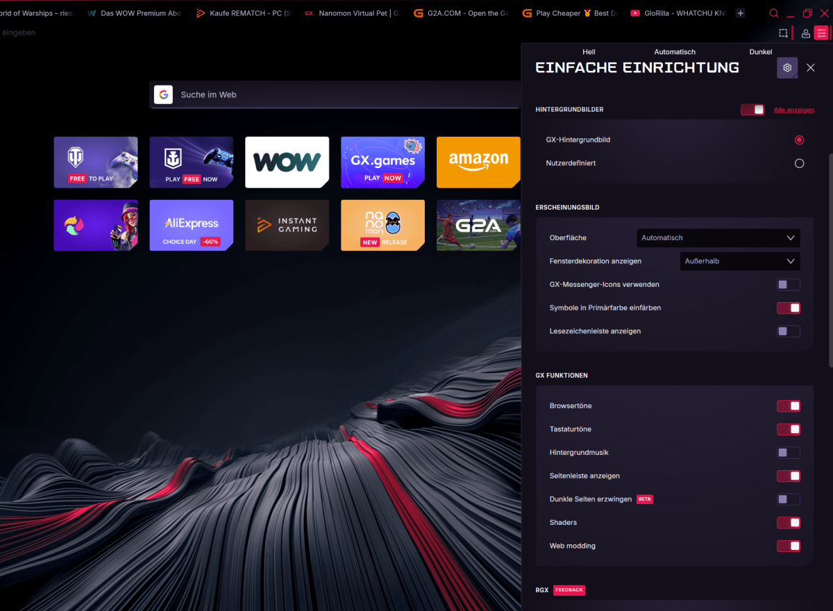 GX Design & Sound Browser dans Gamer-Optik