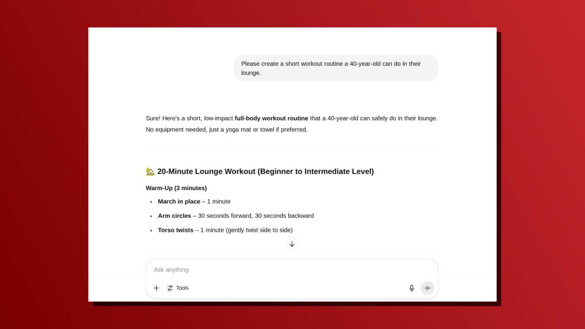 Capture d'écran de routine d'entraînement rapide pour une ligne d'une ligne