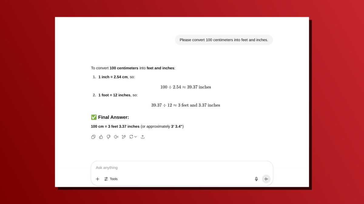 Capture d'écran de conversion de l'unité invite de ChatGpt