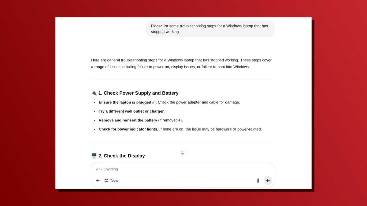 Chatgpt une ligne de dépannage invite de la capture d'écran