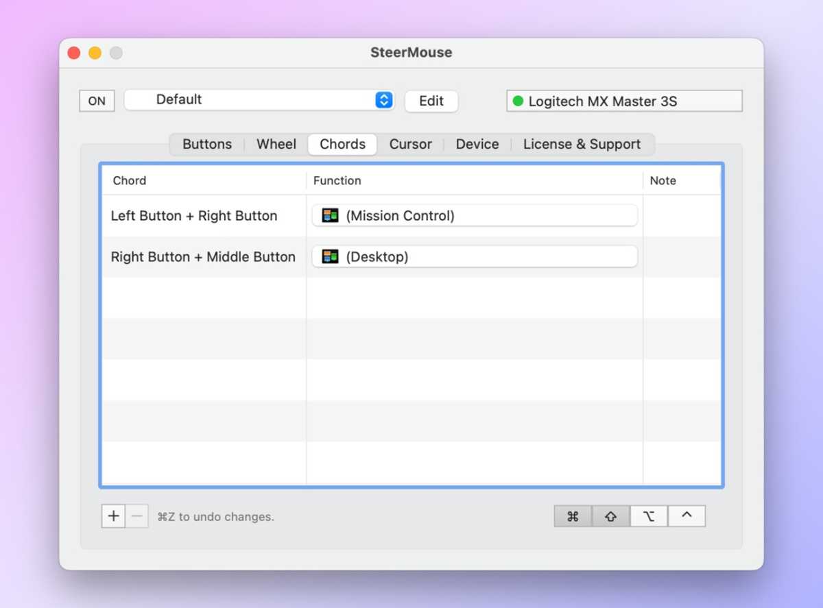 Configuration des accords à Steermouse