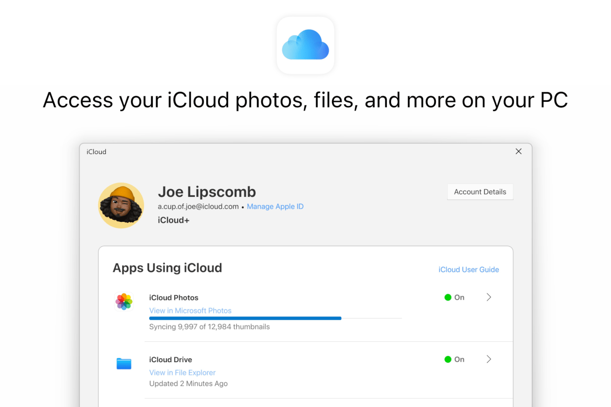 ICloud pour la promotion de l'application Windows pour accéder aux supports iCloud à partir de la capture d'écran PC