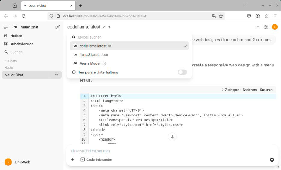 BroweroBerfläche für olllama: Open-web-ui ist als python-programm oder auch in einem docker-container flott eingerichtet und lifert eine bedienoberfläche nach.