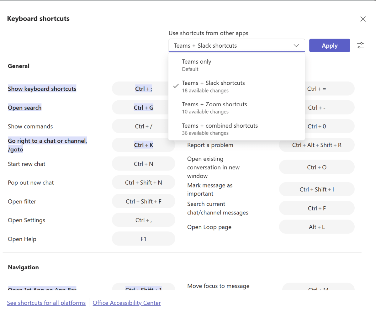 Microsoft Teams propose des raccourcis clavier personnalisables Captures d'écran