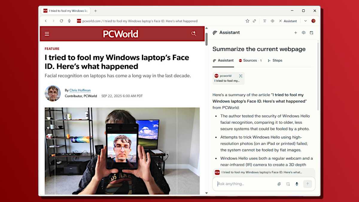 Perplexity Comet Ai Browser résumant une page Web