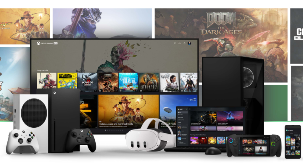 Xbox Game Pass promo image: PC, console, mobile, TV, handheld