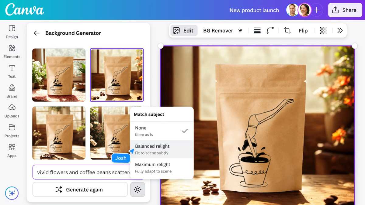 Capture d'écran de Canva Visual Suite 2.0 Magic Studio Background Generator AI
